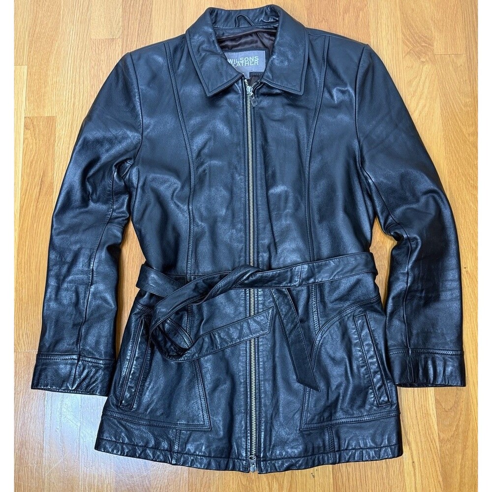 Y2K  Wilson’s Leather Belted Jacket M Quilted Business Casual Women Zip